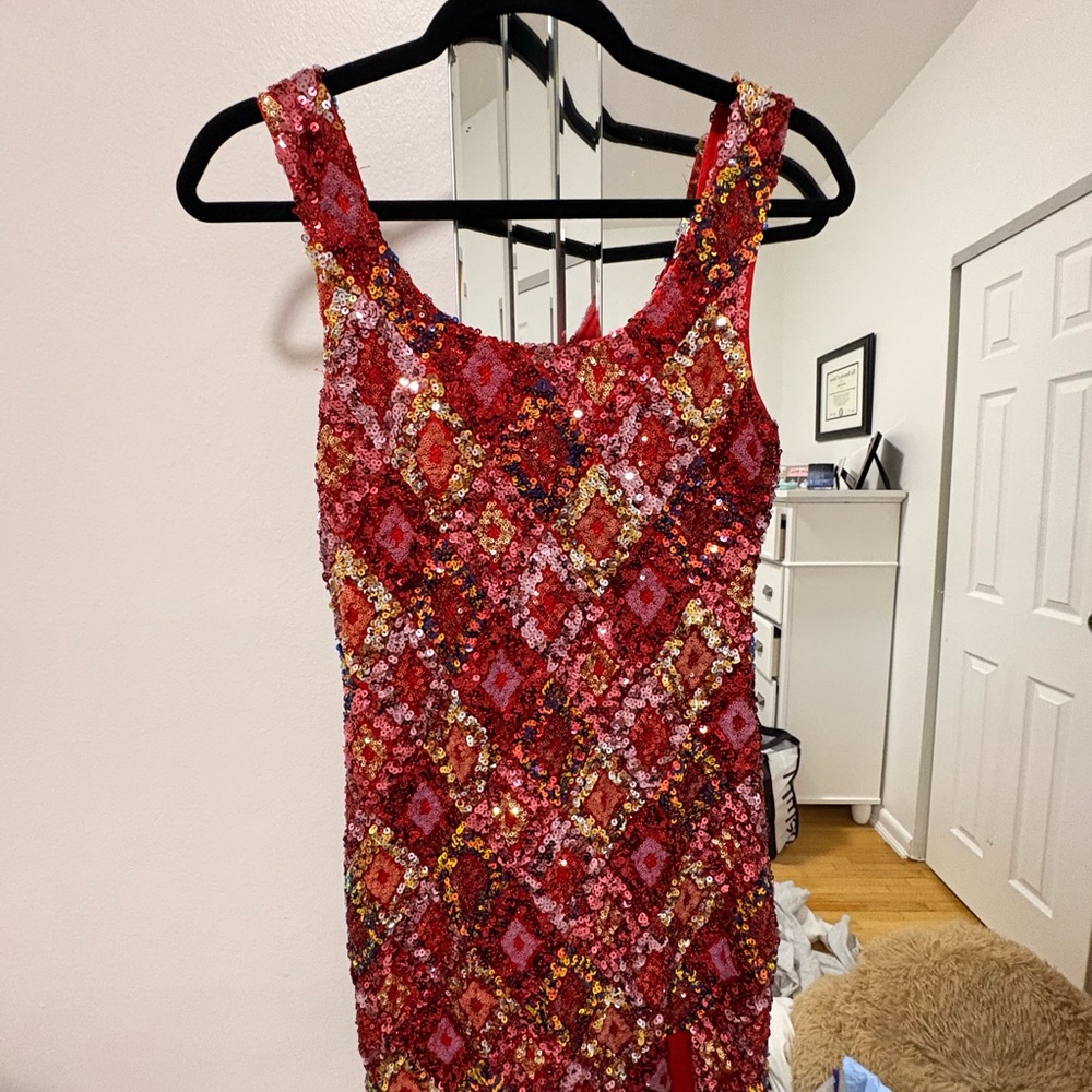 Vibrant Red Sequin Mini Dress